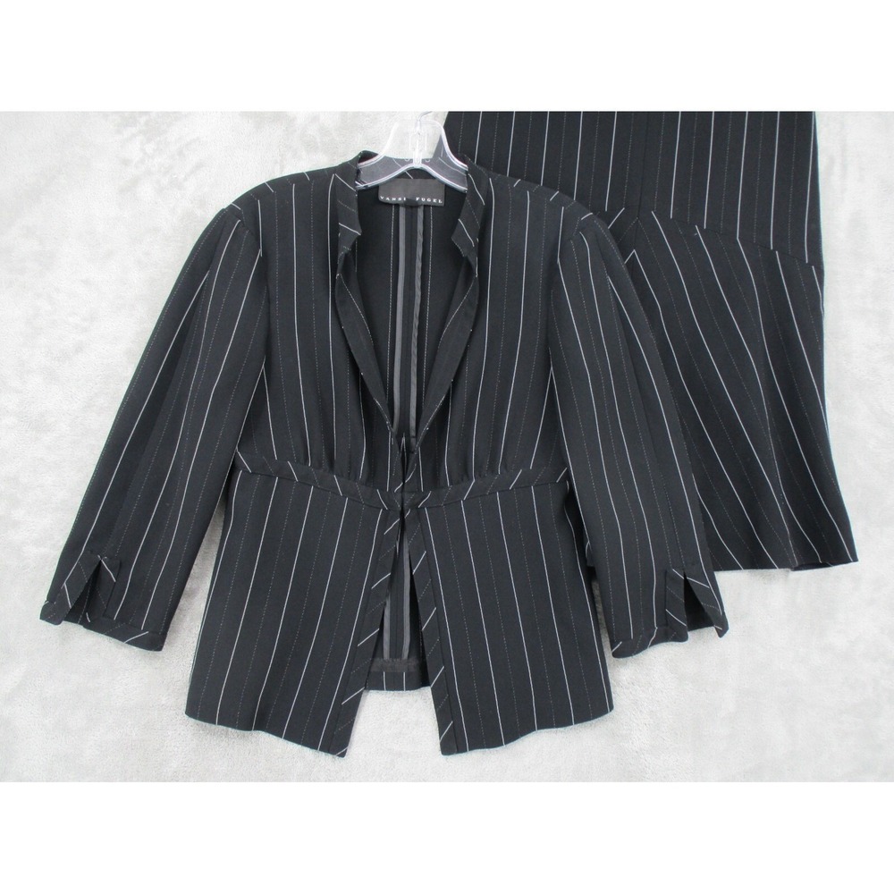 Yansi Fugel Skirt Suit 8 Pinstripe Blazer Preppy Career Academia Career Office